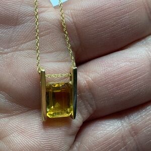 10kt Gold Necklace Yellow Emerald Cut Citrine Gemstone! Both marked and tested!